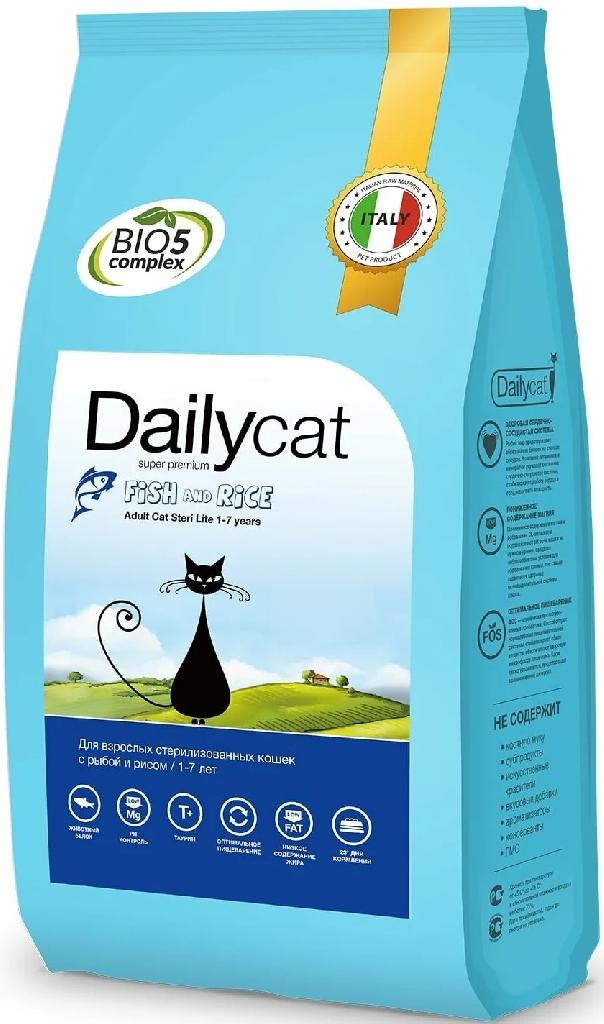 Dailycat ADULT Steri lite корм для взрослых стерилизованных кошек с рыбой и рисом