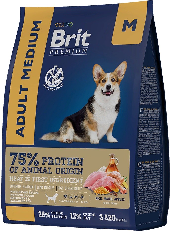 Брит Premium Dog Adult Medium с курицей для взрослых собак средних пород