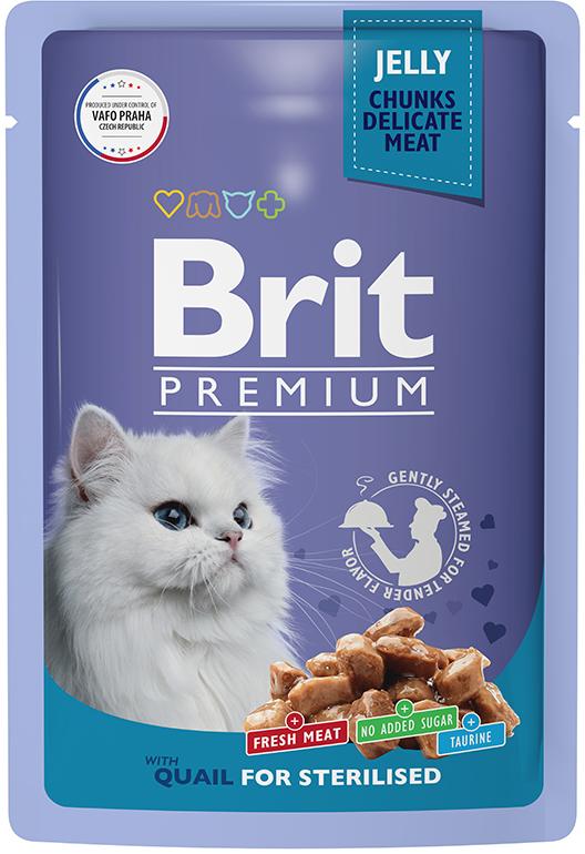 Брит Premium Пауч для взрослых стерилизованных кошек перепелка в желе 85г
