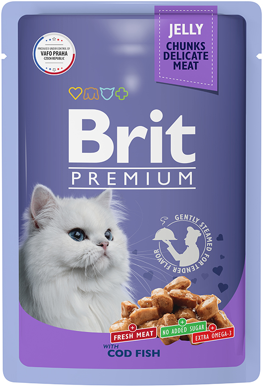 Брит Premium Пауч для взрослых кошек треска в желе 85г