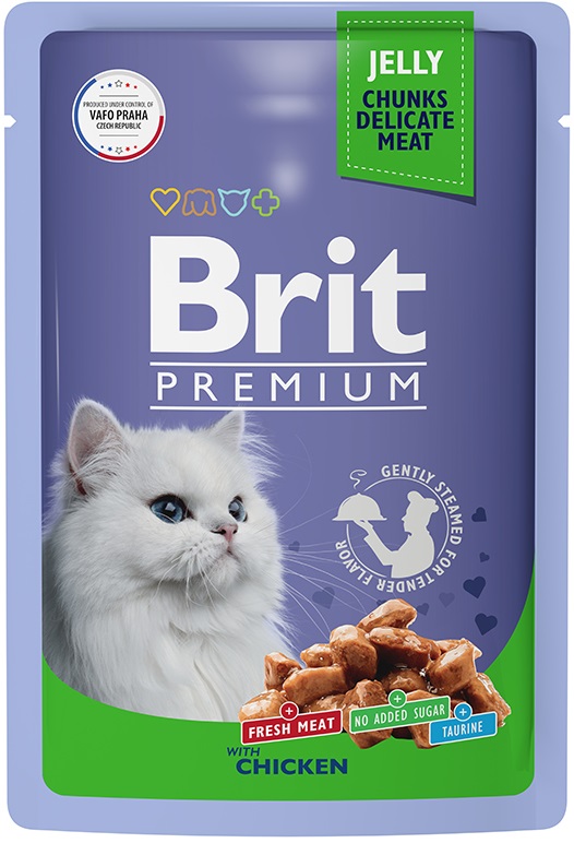 Брит Premium Пауч для взрослых кошек цыпленок в желе 85г