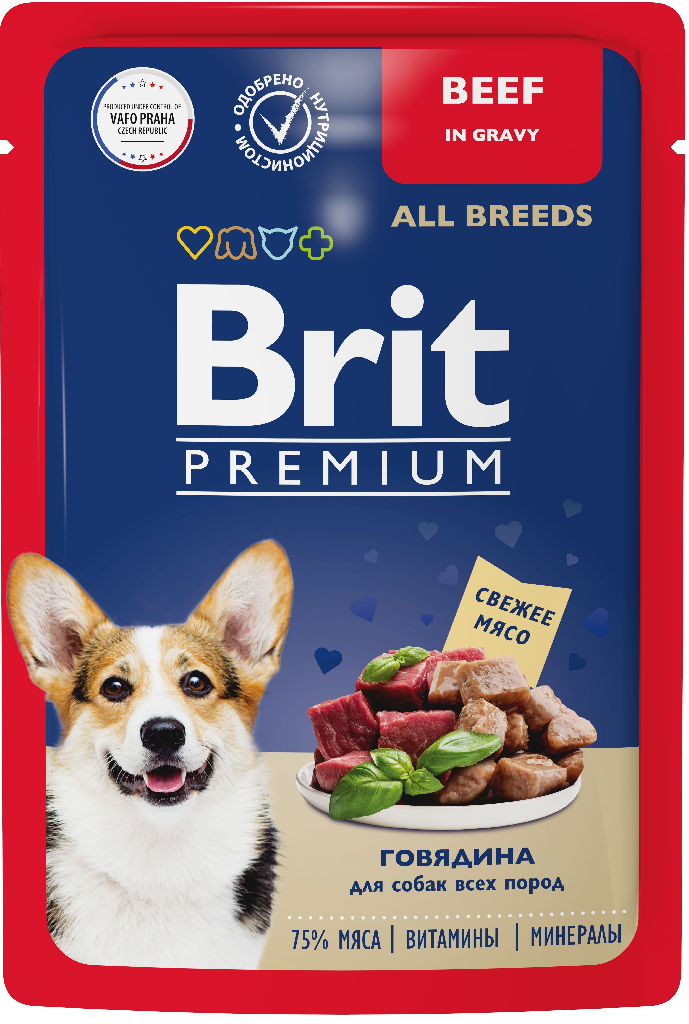 Брит Premium Пауч для собак всех пород говядина в соусе 85г